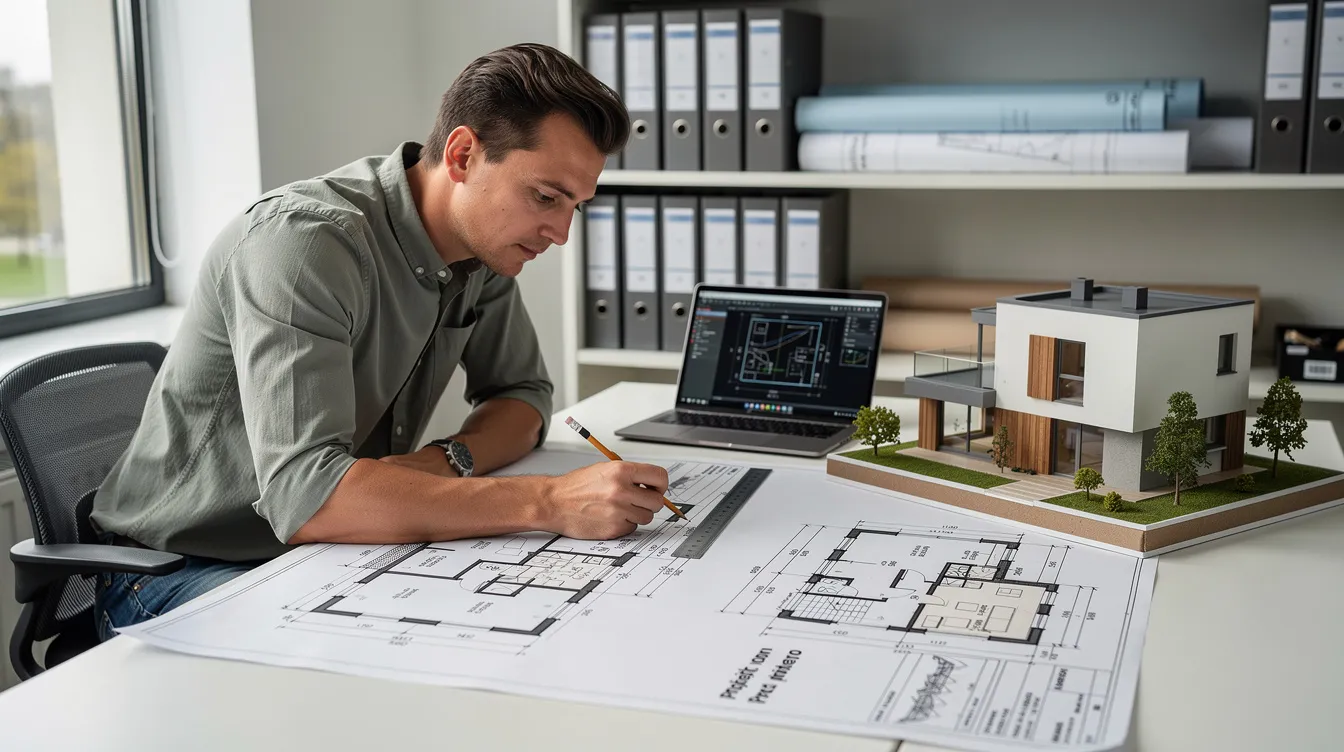 Architekt analizujący parametry energetyczne projektu domu